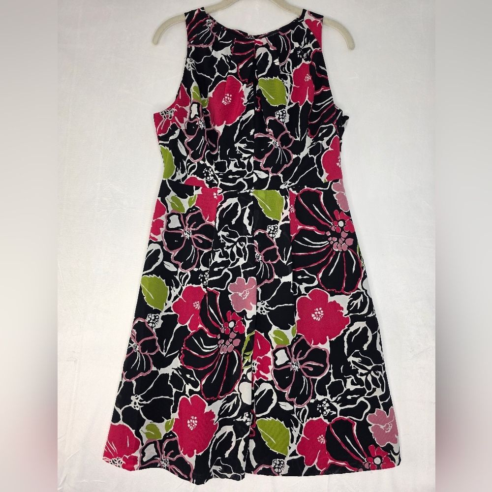 Banana Republic Size 8 Sleeveless Fit & Flare Black & Multi Floral Dress 1540-Bx